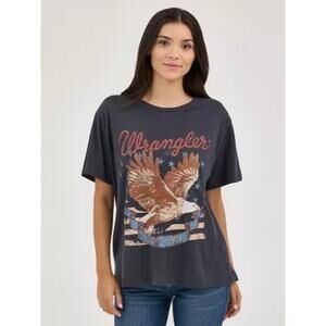 Wrangler Women's Gray Western Graphic Short Sleeve Girlfriend Tee Size Large